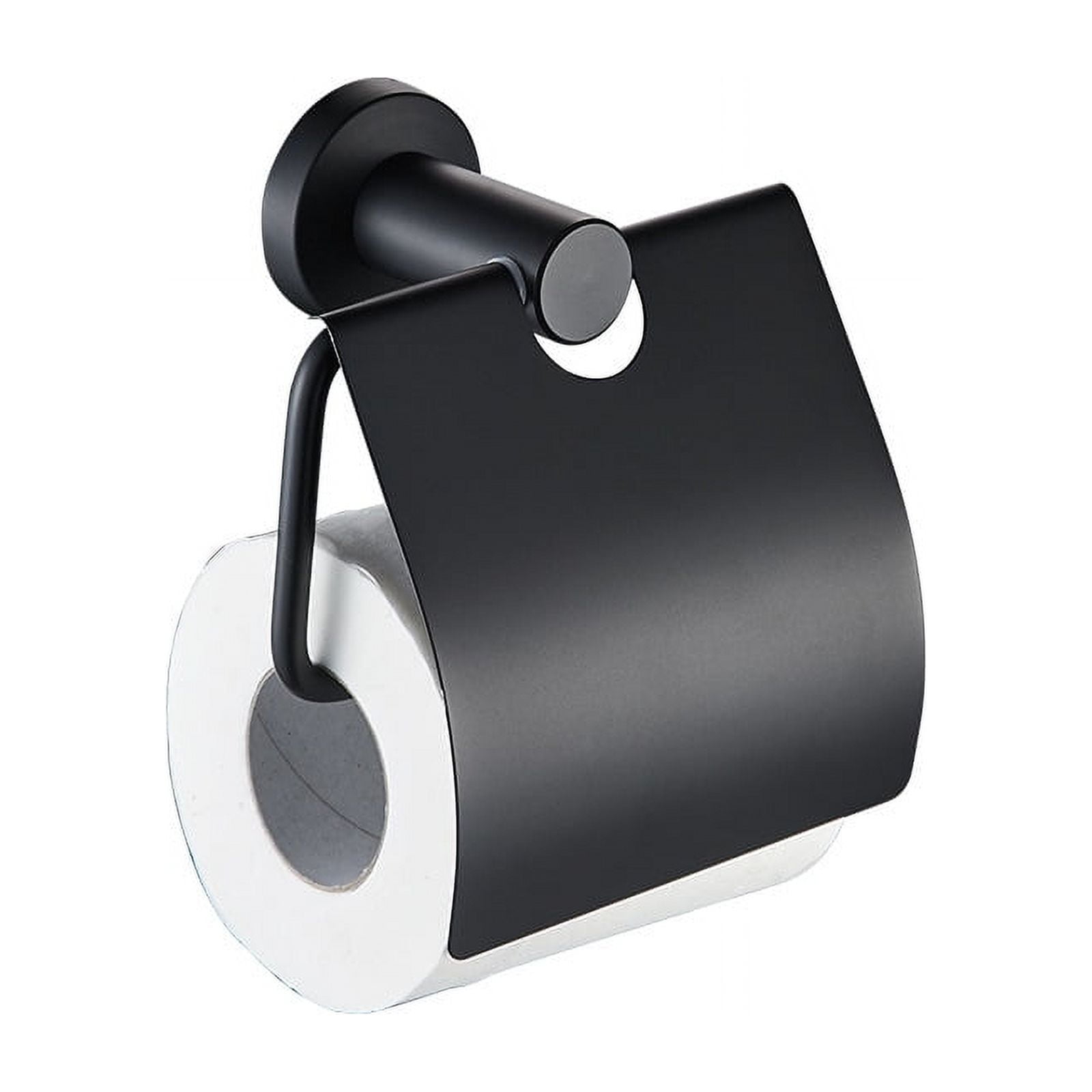 Black Round Base Matte Black Toilet Roll Holder with Flap Toilet Tissue