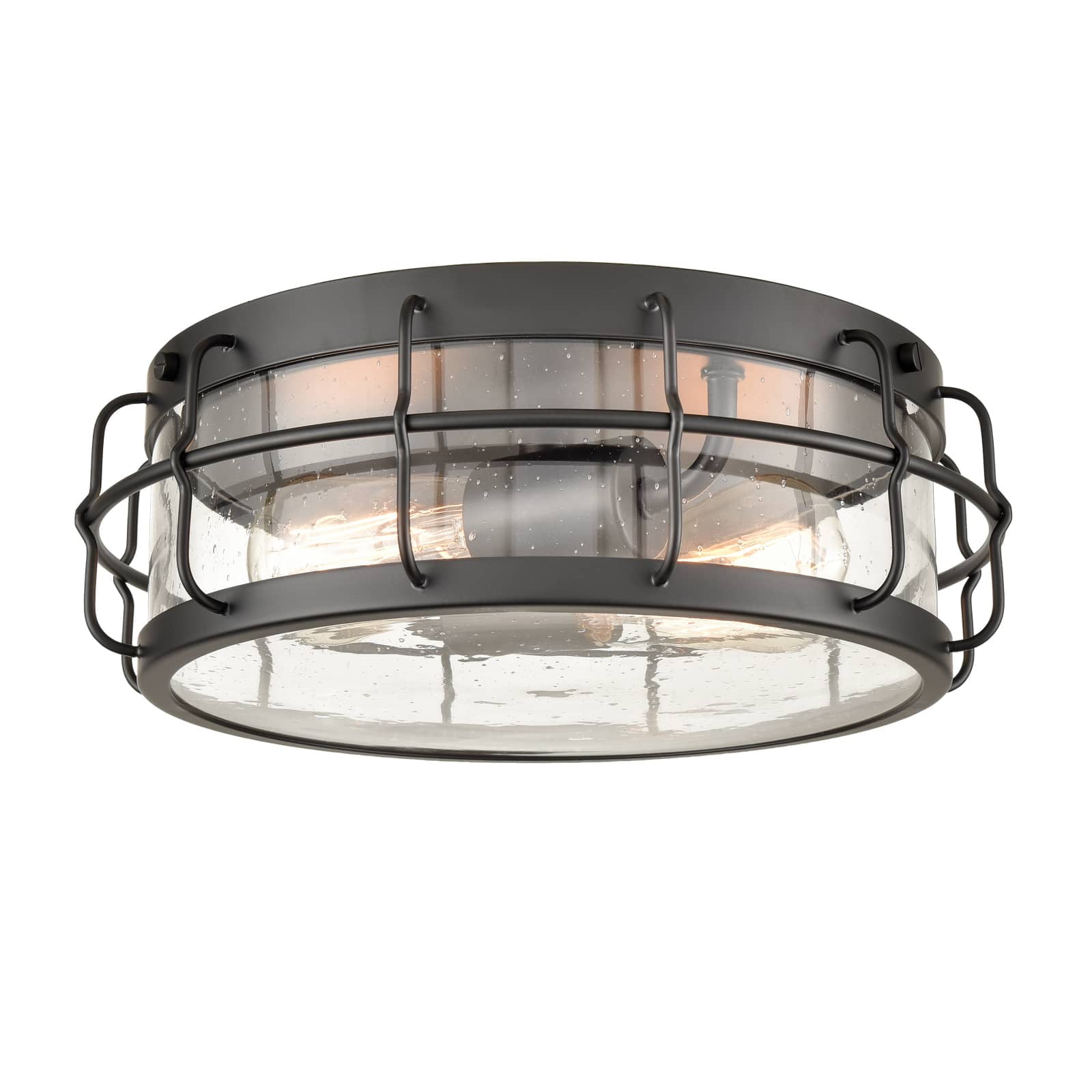 Black Industrial Drum Flush Mount Ceiling Light with Clear Glass Shade