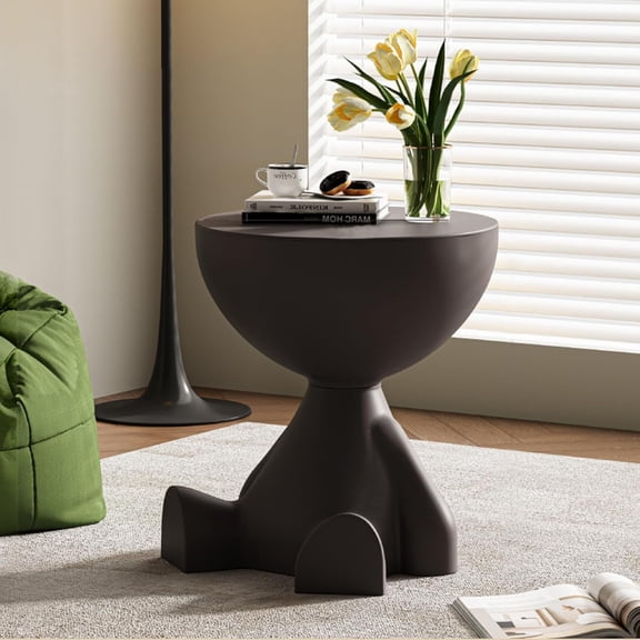 Black Round Circle Side Table, Waterproof Durable Modern Bowl-Shaped End Table, Small Coffee Table Accent Nightstand, Multifunctional Sofa Side Table for Living Room Bedroom Small Space