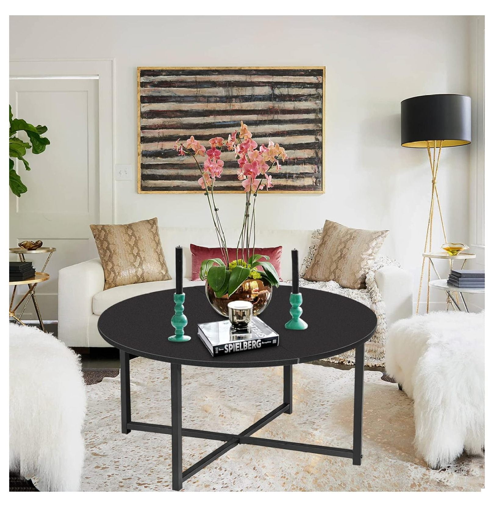 Black Round Coffee Table Small Circle Center Tea Table for Living Room Small Spaces, 31 Inch ...