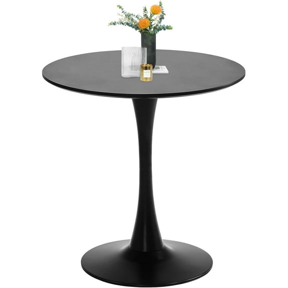 Black Round Dining Table, 27.6" Tulip Table Kitchen Round Dining Table for 1-2 People with MDF Table Top and Metal Pedestal Base, Mid-Century Leisure Table for Home, Dining Room, Cafe