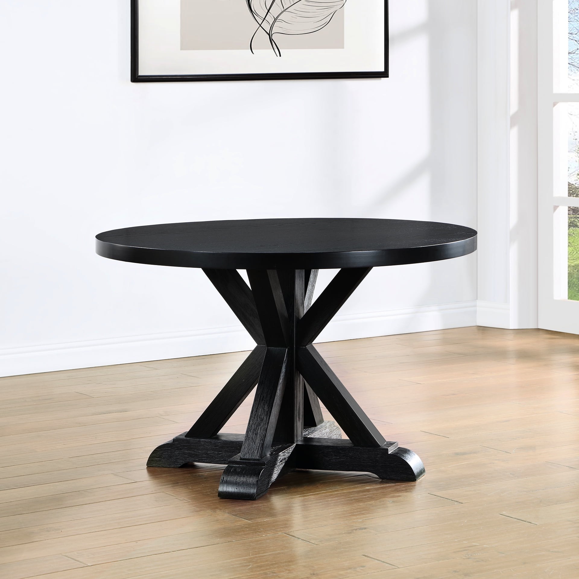 Black Round Dining Table - Built With Fine Oak Veneers, Engineered ...