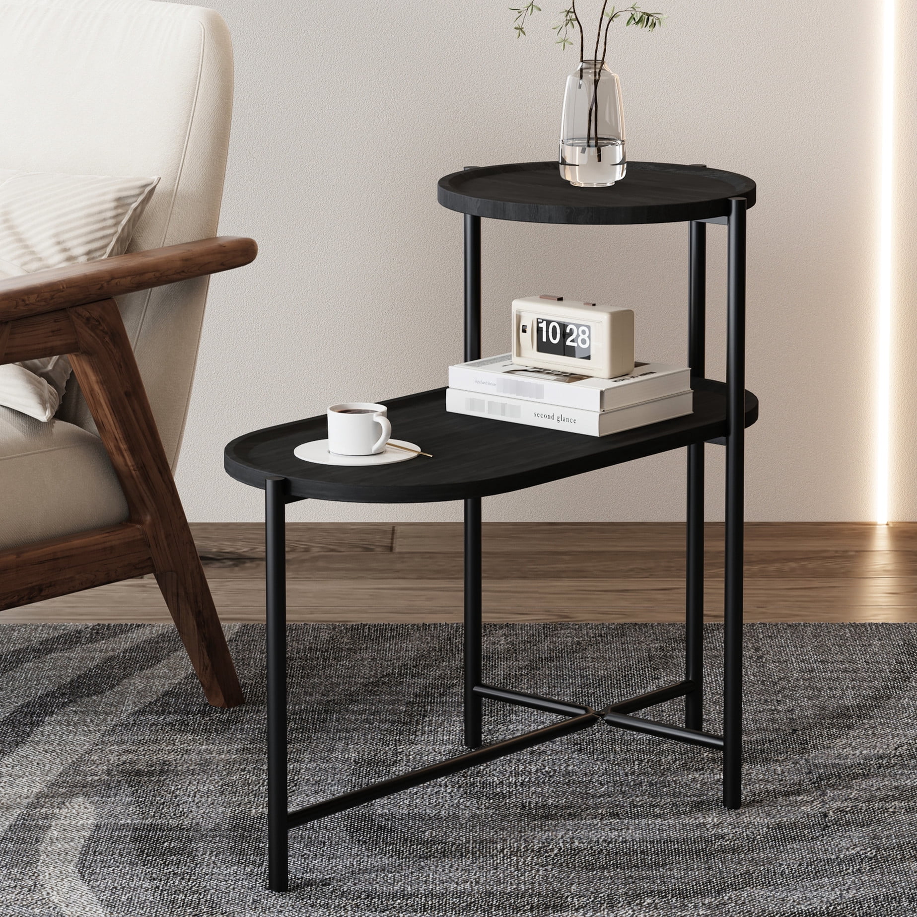 Black Round End Table with Spacious Storage - Versatile for Different ...