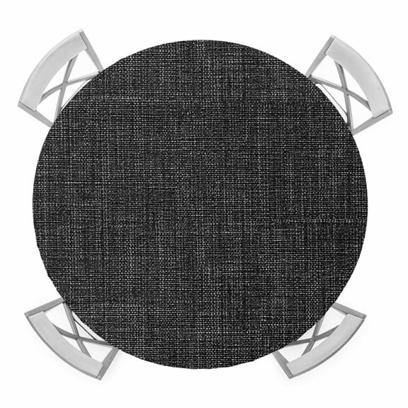 Black Round Fitted Tablecloth with Elastic Edge, Waterproof Table Cloth Table Cover for 45"-54" Tables, Farmhouse Burlap Solid Black Color Modern Linen Texture Tablecloths for Dining Picnic Outdoor