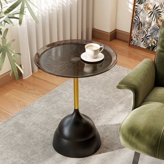 SSTBLEV Glass Round End Table, Black