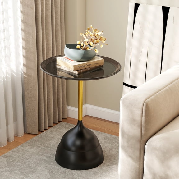 SSTBLEV Glass Round End Table, Black