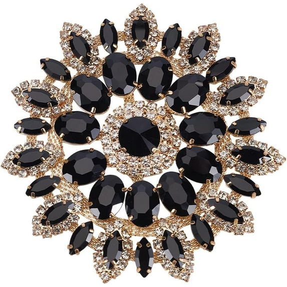 Black Round Glass Rhinestone Applique with Metal Chain Back 4.3inch Floral Rhinestone Patch Crystal Patch Flower Rhinestone Appliques for Wedding Bridal Wedding Dress DIY Garments