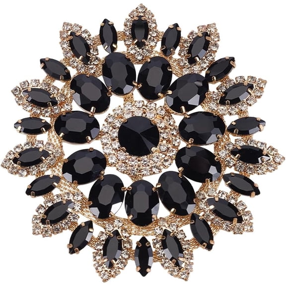 Black Round Glass Rhinestone Applique with Metal Chain Back 4.3inch Floral Rhinestone Patch Crystal Patch Flower Rhinestone Appliques for Wedding Bridal Wedding Dress DIY Garments