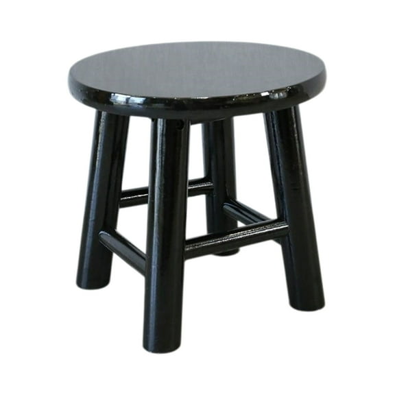 Black Round Leg Solid Wood Stool 25X25X25Cm For Bar Counter Dining Vanity Seat Rustic Design Sturdy Home Decor
