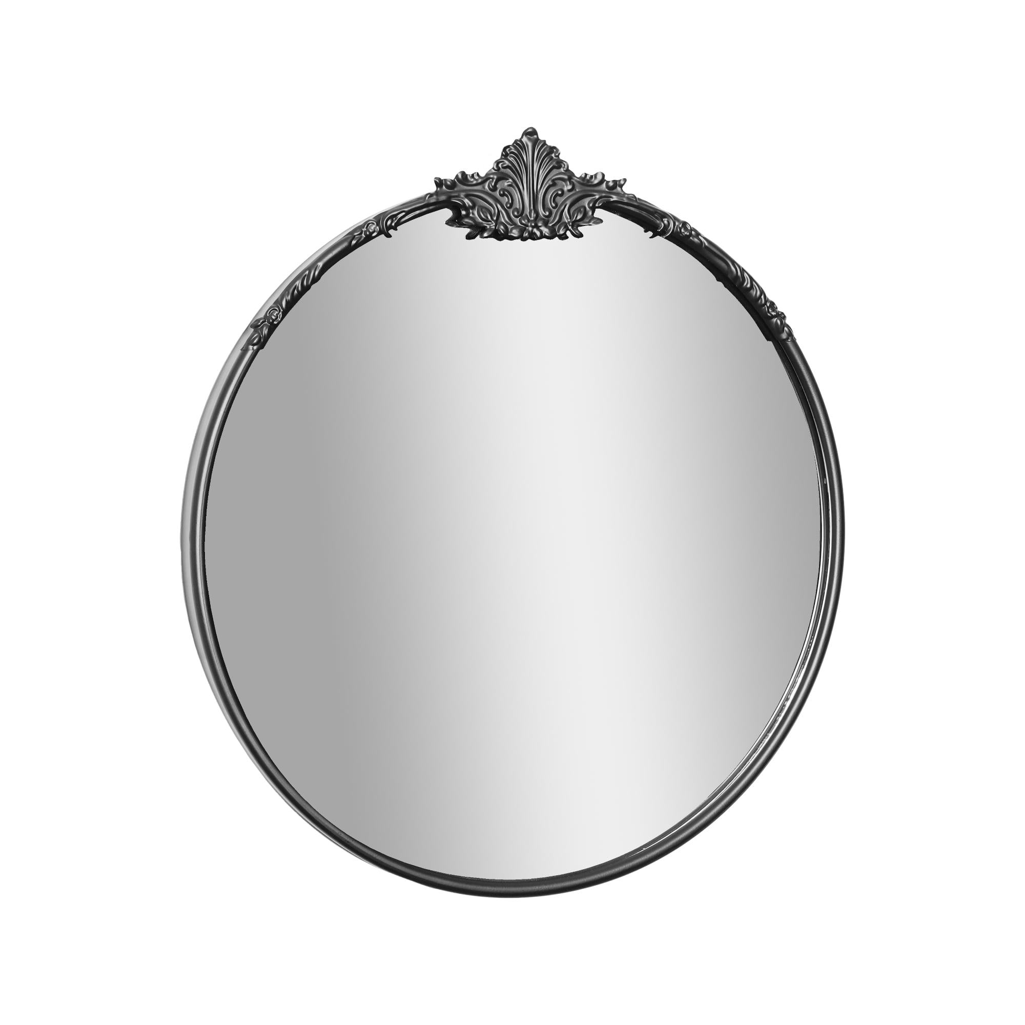Black Round Metal Vintage-Inspired Ornate Decorative Accent Vanity Wall Mirror - 22" x 23.5" x 1.25"