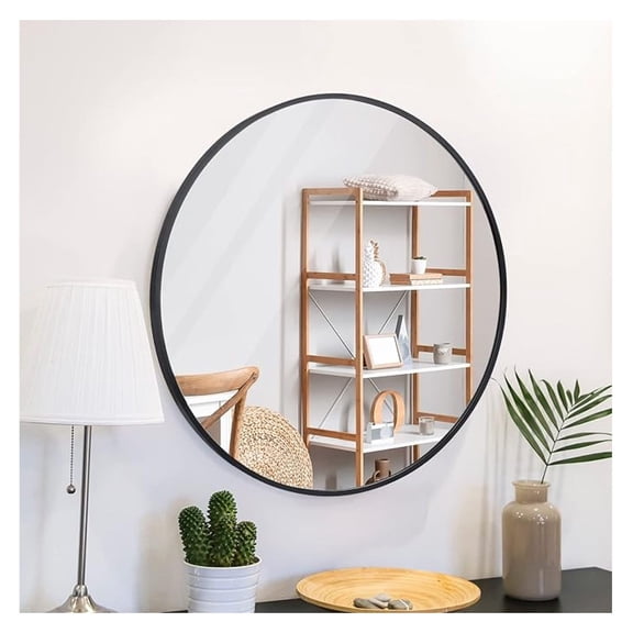 Black Round Mirror 24 Inch, Industrial Farmhouse Circle Wall Mirror with Brushed Metal Frame, Large Vintage Decor for Living Room, Bathroom Vanity, Entryway, Bedroom