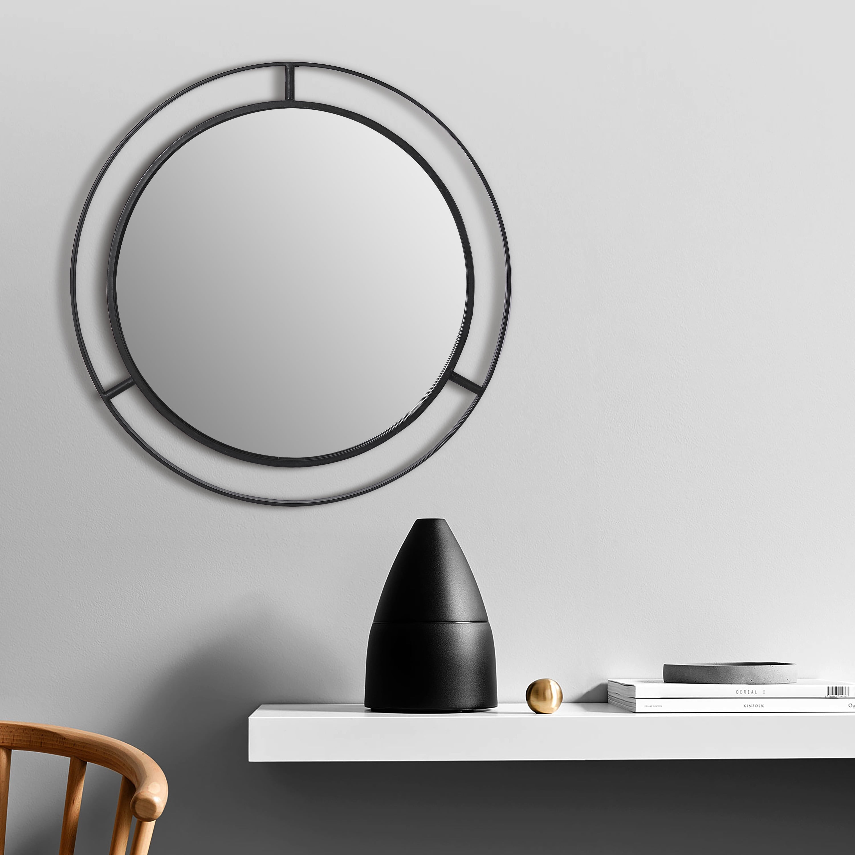 ABBSR 24in.Black Round Wall Mirror, Hanging Circle Mirrors for Wall
