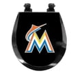 thumbnail image 1 of Black Round Molded Wood Toilet Seat Featuring Your Choice of a Baseball Team Logo Vinyl Decal on the Top of the Toilet Seat Lid (Marlins), 1 of 2