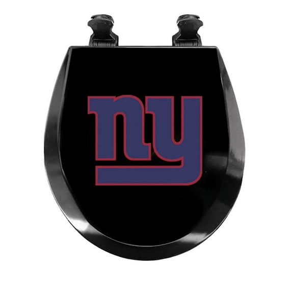 Black Round Molded Wood Toilet Seat Featuring Your Choice of a Football Team Logo Vinyl Decal on the Top the Toilet Seat Lid (Giants)