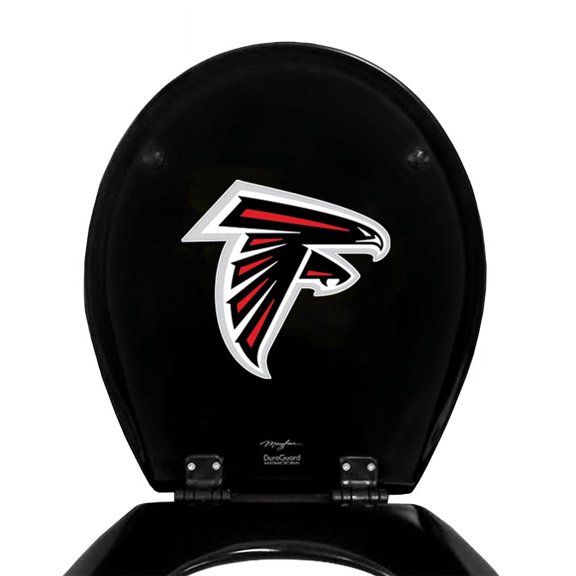 Black Round Molded Wood Toilet Seat Featuring Your Choice of a Football Team Logo Vinyl Decal on the Underside of the Toilet Seat Lid (Falcons)