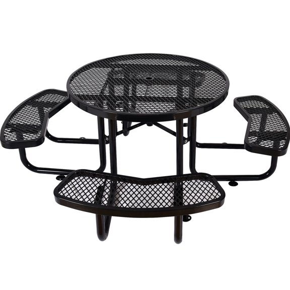 Black Round Outdoor Table - With Umbrella Installation Option - Camping in Mountains - Aesthetic Outdoor Setup
