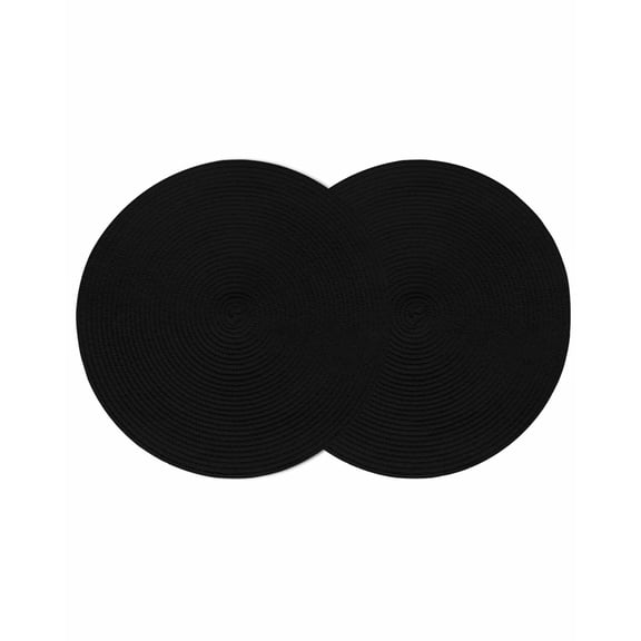 Black Round Placemats Set of 2 for Dinning Tables, Heat-proof Braided Table Mats 13 Inch, Solid Color Farmhouse Black Washable Place Mat for Kitchen Restaurant Party Decor Supplies Table Setting