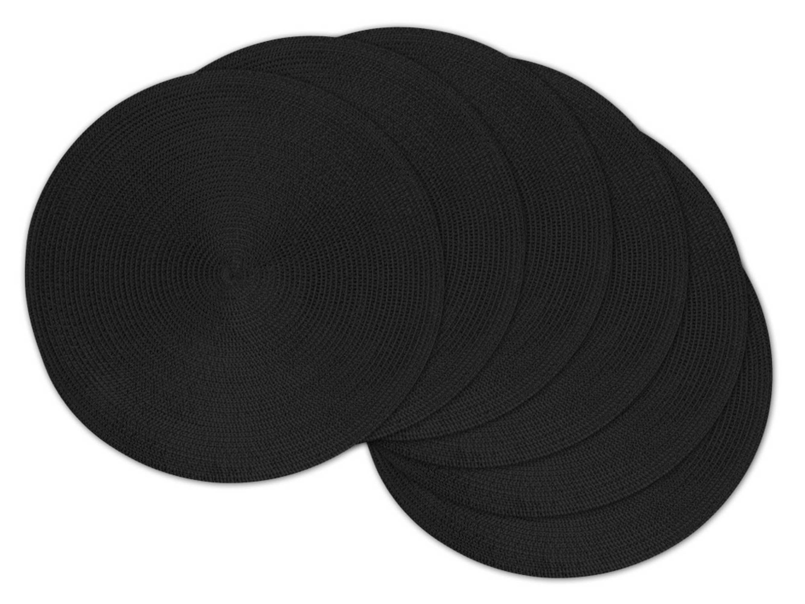 Black Woven Round Plastic Placemats Set of 6, 15"