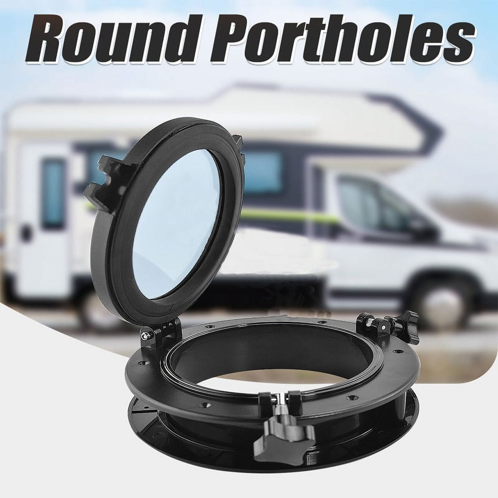Black Round Portholes Plastic Hatches Port Lights Opening Window 8 Inch