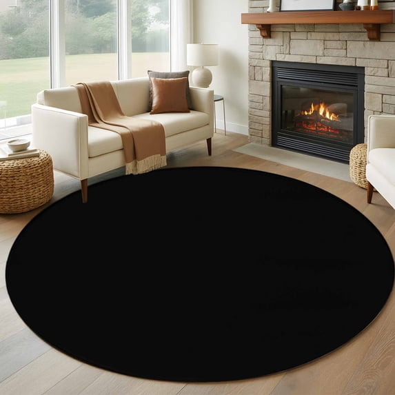Black Round Rug 5ft Washable Circle Kitchen Rugs Non Slip Solid Color Farmhouse Black Large Area Rug Indoor Floor Carpet for Bedroom Living Room Home Office Dining Room Nursery