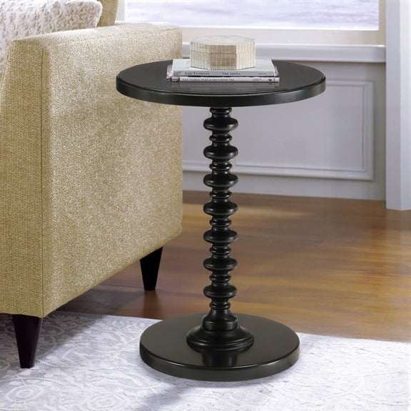 Timeless Black Round Wooden Side Table with Maximized Legroom and Space