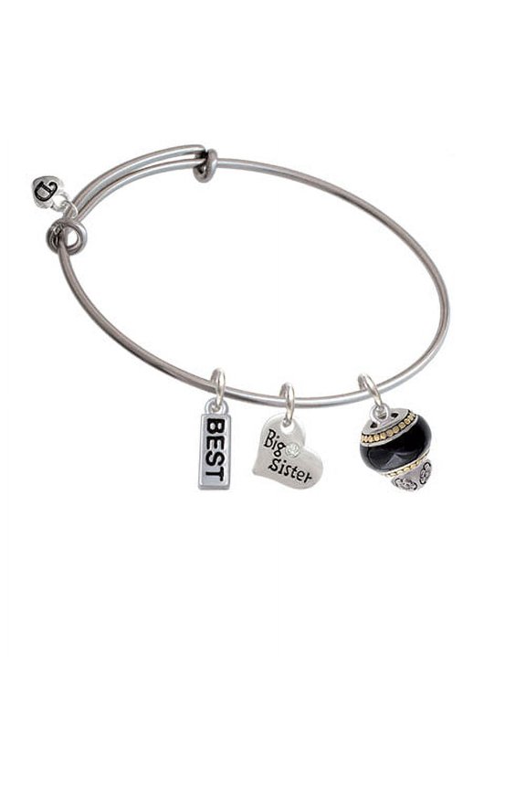 Black Round Spinner Big Sister Heart Expandable Bangle Bracelet