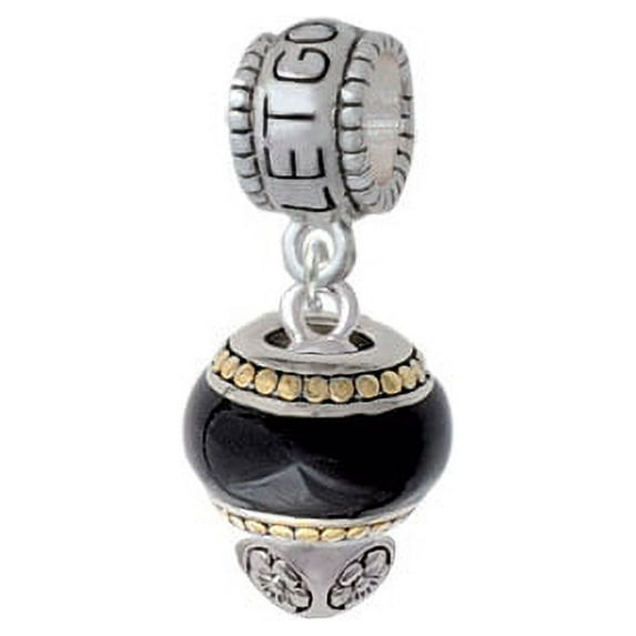 Black Round Spinner - Let Go Let God Charm Bead
