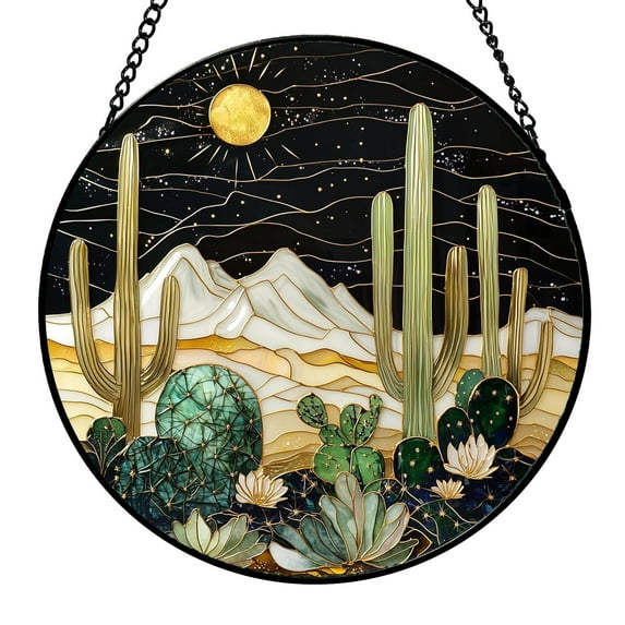 Black Round Stained Glass Window Hanging Ornament for Home Celebration Day Keepsake Decorative Piece Christmas Ornaments