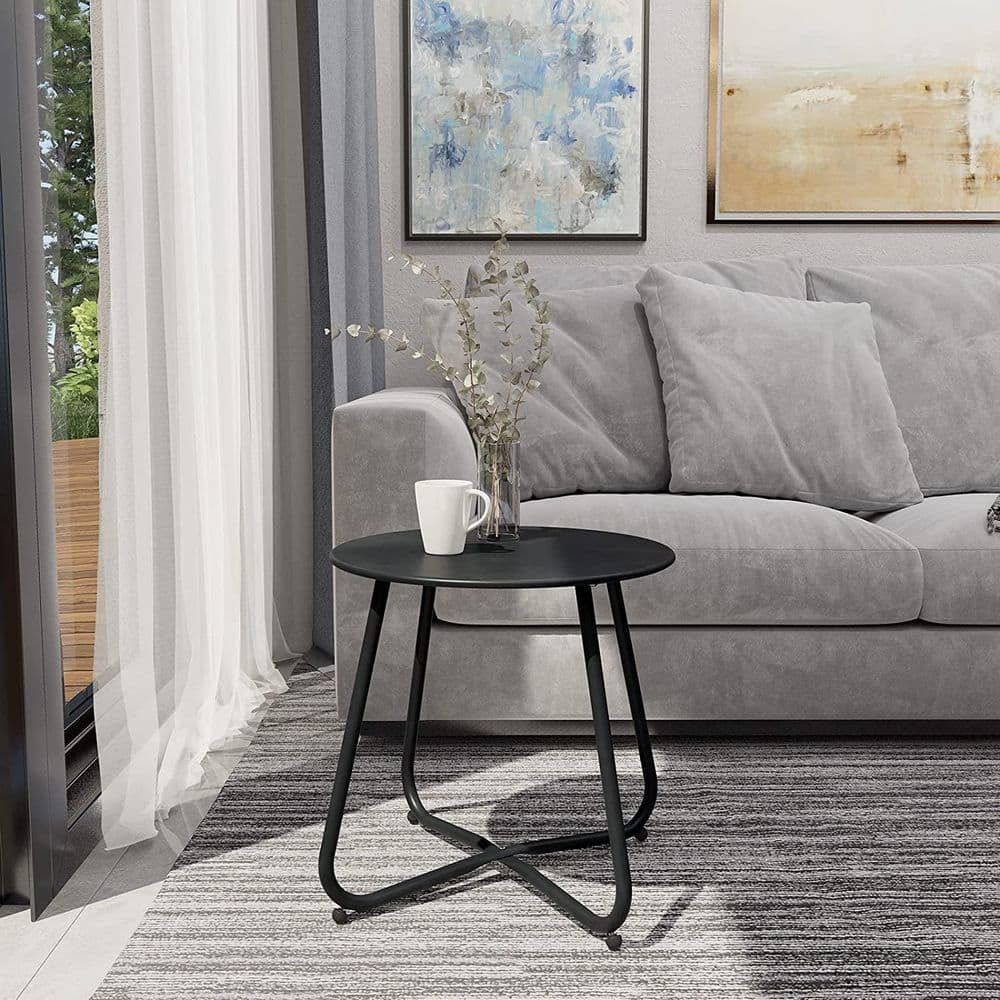 Black Round Steel Outdoor Side Table