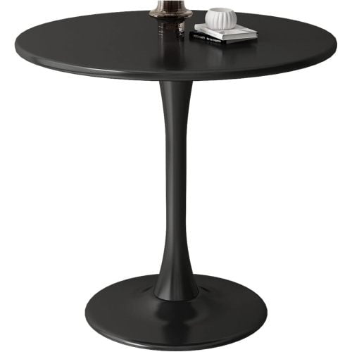 Black Round Table, Modern Dining Table, MDF Top and Steel Base Tulip Round Kitchen Table, Mid Century Coffee Table for Living Room 24 Inch
