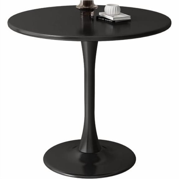 Black Round Table, Modern Dining Table, Mdf Top And Steel Base Tulip Round Kitchen Table, Mid Century Coffee Table For Living Room 24 Inch