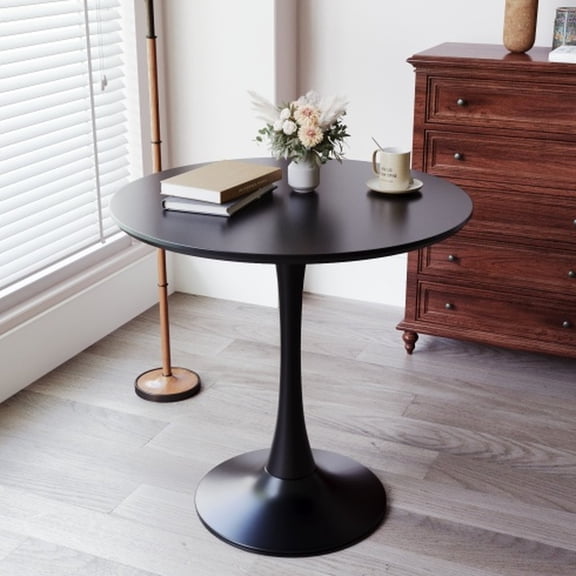 Black Round Table for Kitchen and Living Areas / Strong Frame and Smooth Surface