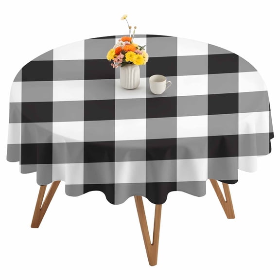 Black and Round Tablecloth 60 inches White Checkerboard Gradient Simple Grid Theme Waterproof Oil-Proof Table Cloth Round Table Cover for Holiday Party Picnic Dinner Decor Indoor and Outdoor Use