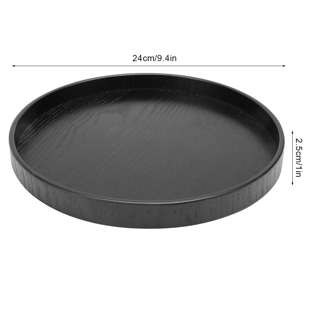 Black Round Tea Cup Tray, Round Shape Solid Wood Food Meals Serving