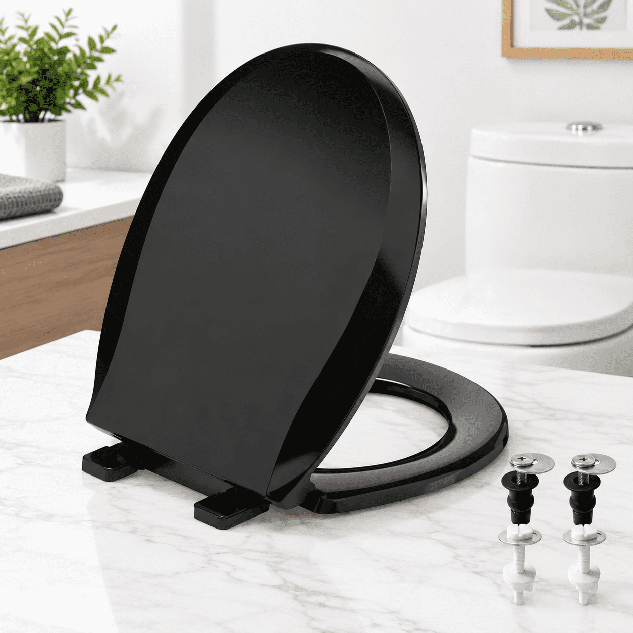 Black Round Toilet Seat, Universal Fit, Slow Close, Easy Installation ...