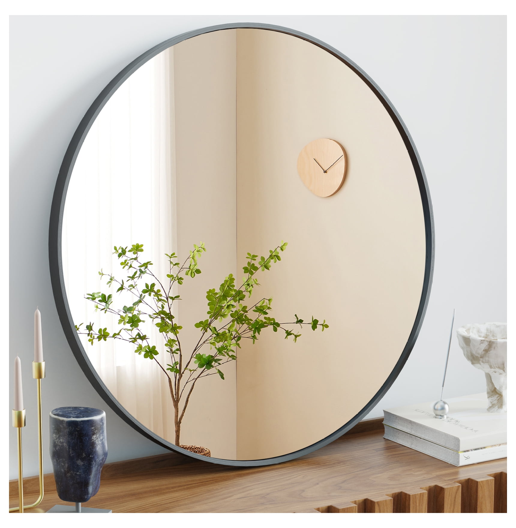 Black Round Wall Mirror 20 Inch, Bathroom Mirrors for Over Sink, Circle ...