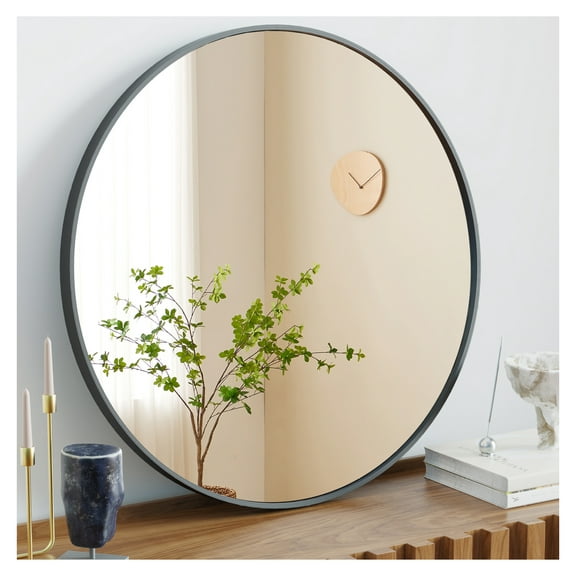 Black Round Wall Mirror 20 Inch, Bathroom Mirrors for Over Sink, Circle Mirror for Bathroom, Entryway, Bedroom, Vanity