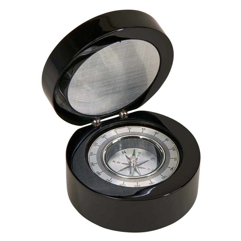 Black Round Wood Box with Compass & Engraving Plate - Walmart.com