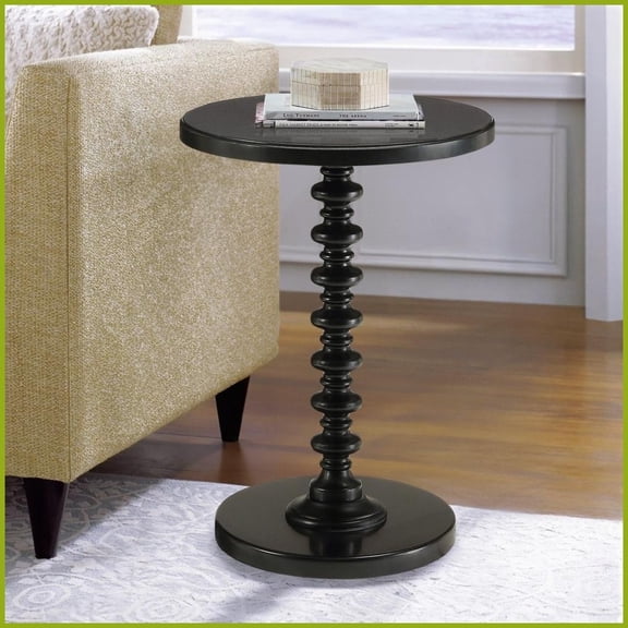 Black Round Wooden Coffee Table - Space-Saving Pedestal for Small Spaces, Versatile Decor Compatibility