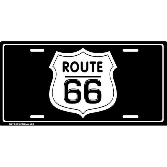 Black Route 66 Metal License Plate