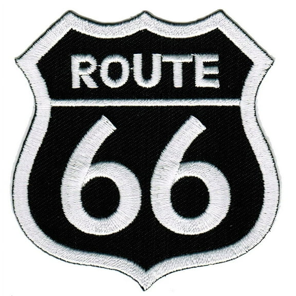 Black Route 66 Road Sign Embroidered Iron-On Patch
