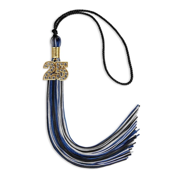 Endea Graduation Black/Royal Blue/Silver Mixed Color Graduation Tassel with Gold Date Drop