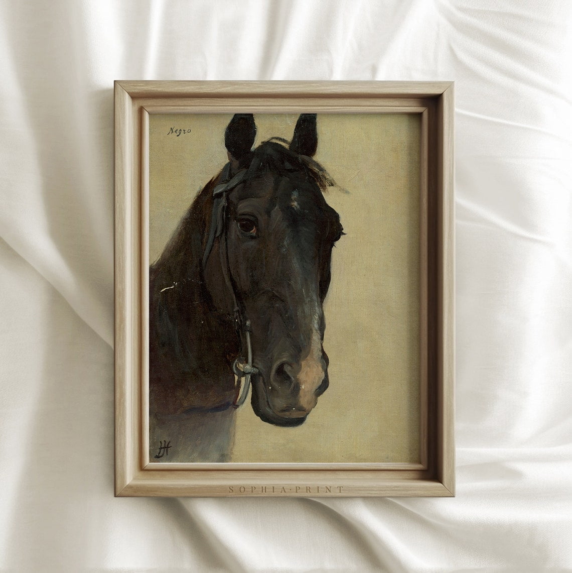 Black Royal Horse Drawing Wall Art Print, Noble Equestrian Vintage ...