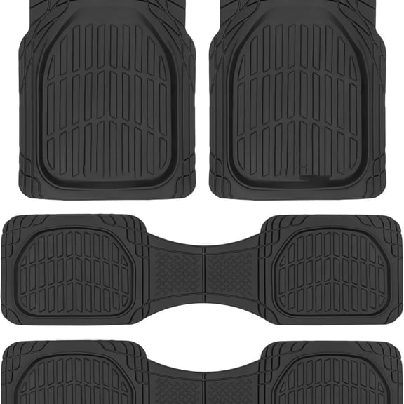 Black Rubber Car Floor Mats for 3 Row Vehicles, Front & Rear 2nd Row Deep Dish All Weather Automotive Heavy Duty Trim to Fit, Automotive Liners for Cars Truck Van SUV