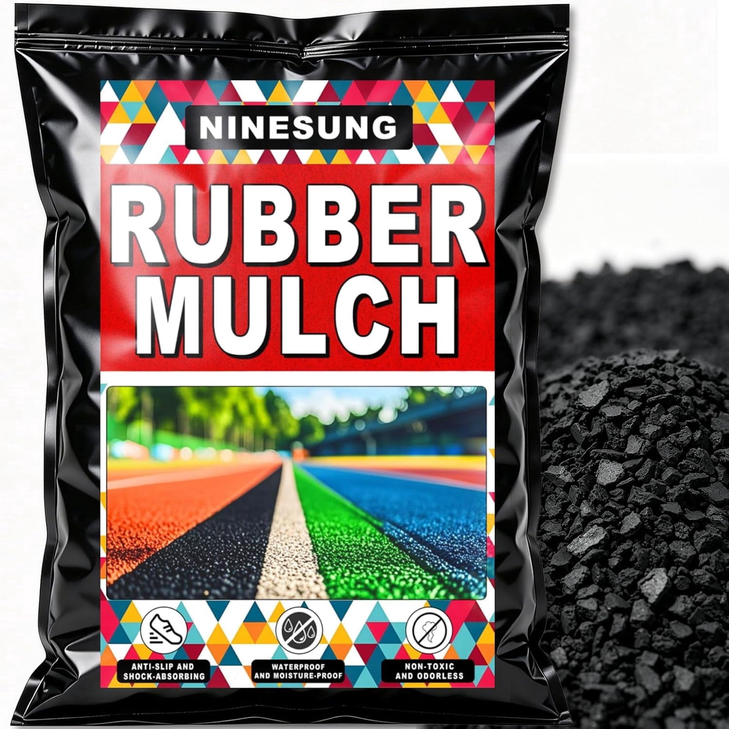 Black Rubber Mulch for Landscaping, Playground, Kindergarten, Park, School, Sports Tennis Court, Pitch Rubber Mulch Running Track Material Playground Mulch (Black, 2 Pounds)