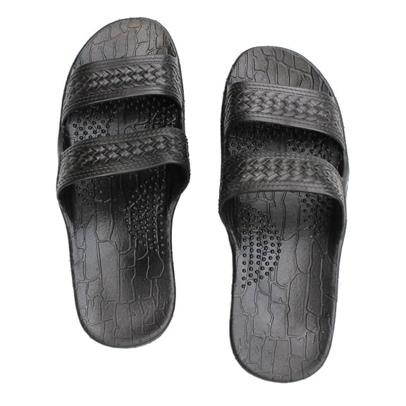 Black Rubber Slide on Sandal Slippers Double Strap, Dark Brown Hawaii Sandal, Men size 10 to 11
