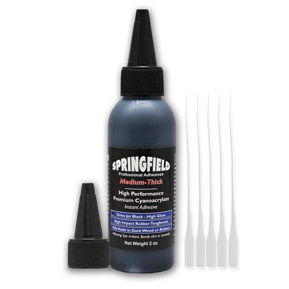 Black Rubber Toughened CA Glue - 2oz Premium Cyanoacrylate Super Glue - Medium-Thick 500 CPS Viscosity Adhesive - RC Tire Glue, Speaker Repair, Knot Filler, Woodworking, Hobby by Springfield Speaker