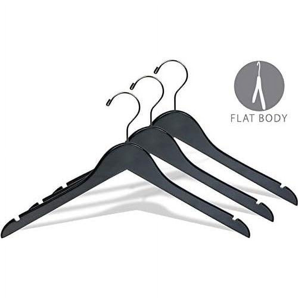Black Rubberized Wooden Top Hangers, Box Of 25 Space Saving Flat Rubber