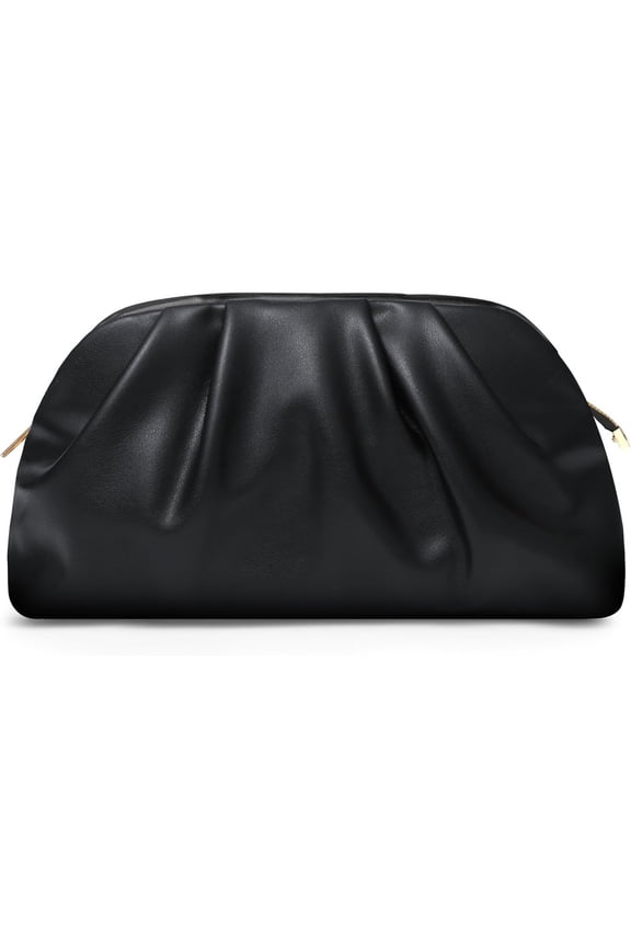 Black Ruched PU Clutch Bag, Elegant Evening Purse with Detachable Chain, Crossbody Shoulder Bag for Party, Prom & Cocktail Events