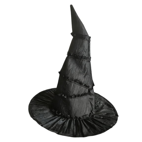 Black Ruched Tiered Witch Hat Halloween Wizard Costume Accessory